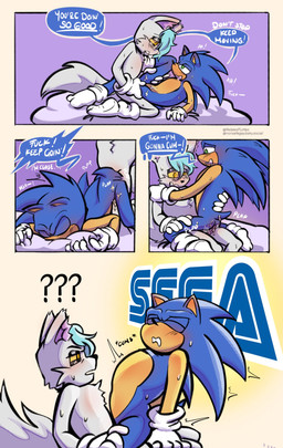 anal anal_penetration anthro biped bodily_fluids butt clothing cum dialogue duo fur genital_fluids genitals gloves hair handwear holografic_cum humor male male/male male_penetrated male_penetrating male_penetrating_male multiple_positions nude parody penetration penile penis sex simple_background speech_bubble tail text unusual_bodily_fluids unusual_cum unusual_genital_fluids white_body white_fur relatedturtles sega sonic_the_hedgehog_(series) raaf_helder_(character) sonic_the_hedgehog arctic_wolf canid canine canis eulipotyphlan hedgehog mammal wolf absurd_res comic digital_media_(artwork) hi_res