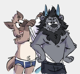 angry annoyed anthro black_bottomwear black_clothing black_eyes black_gair black_nose black_pants blue_briefs blue_clothing blue_underwear bottomwear briefs briefs_only brown_body brown_fur brown_nose clothed clothing colored_seam_briefs duo fur half-closed_eyes horn male male/male narrowed_eyes nipples open_mouth open_smile pants simple_background smile tan_body tan_fur tighty_whities tongue_showing topless topless_male underwear underwear_only wedgie white_background white_briefs white_clothing white_seam_briefs white_underwear mushketeery mushy_(mushketeery) mushy_(mushketeteery) hyena mammal hi_res