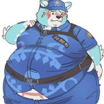 anthro belly big_belly black_nose blue_body blush clothing kemono male obese obese_male overweight overweight_male shirt simple_background solo topwear white_body jamiephut lifewonders tokyo_afterschool_summoners oguchi_magami_(tas) canid canine canis mammal wolf 1:1 2022 hi_res