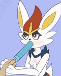 anthro blush bouncing_breasts breasts eyeshadow female food makeup nipples popsicle solo sucking armoredharpy nintendo pokemon cinderace generation_8_pokemon lagomorph mammal pokemon_(species) 4:5 animated short_playtime