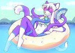 4_toes anthro barefoot bikini clothed clothing day detailed_background feet hair male outside paws plantigrade sky solo swimwear toes two-piece_swimsuit white_hair zyira nicoya domestic_cat felid feline felis mammal 2020 digital_media_(artwork)