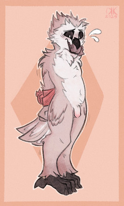 4_toes anthro arms_tied_behind_back avian_feet balls beak biped black_beak black_sclera blush bodily_fluids brown_body brown_fur brown_tail_feathers feathers feet flaccid front_view fur gag genitals looking_down male nude orange_background penis restrained restraints simple_background solo standing sweat sweatdrop tail tail_feathers toes white_balls white_body white_eyes white_fur kickingkeldeo naphy avian barn_owl bird owl tyto tytonid 2025 dated digital_drawing_(artwork) digital_media_(artwork) film_grain hi_res signature