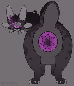 1_eye 6_ears ambiguous_gender anus anus_focus big_anus big_eyes black_mane black_sclera black_scutes black_tears bodily_fluids butt butt_focus cloven_hooves countershade_tail countershade_torso countershading crying dewclaw_hooves feral gaping gaping_anus grey_background grey_body grey_countershading hooves huge_anus hyper hyper_anus leg_markings lidded_eyes looking_at_viewer looking_back looking_back_at_viewer mane markings mottled mottled_body mouthless multi_ear multicolored_mane null overweight overweight_ambiguous overweight_feral pink_eyes pink_mane puffy_anus purple_body purple_markings quadruped rear_view scutes short_tail simple_background socks_(marking) solo standing tail tears text thick_neck thick_tail toony two_tone_mane unguligrade unusual_ears wide_crotch emionix minmu 2026 absurd_res artist_name digital_drawing_(artwork) digital_media_(artwork) flat_colors gimp_(artwork) hi_res