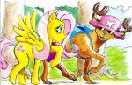 duo feathered_wings feathers female feral wings yellow_body yellow_feathers irie-mangastudios friendship_is_magic hasbro my_little_pony mythology one_piece fluttershy_(mlp) tony_tony_chopper tony_tony_chopper_(walk_point_form) deer equid equine mammal mythological_creature mythological_equine new_world_deer pegasus reindeer crossover traditional_media_(artwork)