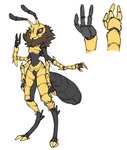 4_arms antennae_(anatomy) anthro arthropod_abdomen black_sclera black_stripes brown_body brown_fur exoskeleton female fur insect_wings multi_arm multi_limb neck_tuft pupils solo stripes tuft wings yellow_body yellow_exoskeleton yellow_pupils yellow_skin tateoftot arthropod hymenopteran insect wasp hi_res model_sheet