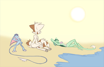 anthro beach bikini blue_body blue_fur breasts clothed clothing eyes_closed female fur green_body green_fur green_hair group hair long_tail male nude outside seaside sun swimwear tail tan_body tan_fur two-piece_swimsuit water david_lillie third-party_edit dreamkeepers lilith_calah mace_(dreamkeepers) whip_(dreamkeepers) domestic_cat felid feline felis mammal 2016 color_edit colored