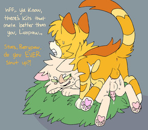 adolescent adolescent_on_adolescent anal anal_penetration angry angry_sex animal_genitalia animal_penis anus balls bodily_fluids butt clenched_teeth dialogue duo erection feline_genitalia feline_penis feral feral_on_feral feral_penetrated feral_penetrating feral_penetrating_feral fur genital_fluids genitals green_eyes hair half-closed_eyes hate_sex male male/male male_penetrated male_penetrating male_penetrating_male markings narrowed_eyes neck_tuft open_mouth orange_body orange_fur pawpads paws penetration penile penile_penetration penile_spines penis pink_nose precum sex smug sweat sweatdrop tail tan_body tan_fur teeth text tuft white_paws y_anus yellow_eyes young young_feral young_male young_on_young getthly warriors_(book_series) berrynose_(warriors) lionblaze_(warriors) domestic_cat felid feline felis mammal tabby_cat 2026 digital_drawing_(artwork) digital_media_(artwork) english_text