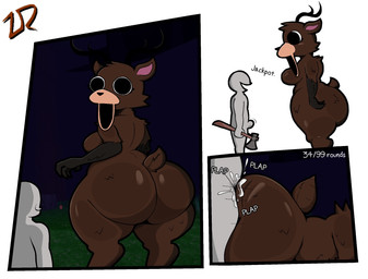 ambiguous_penetration anthro antlers big_butt black_eyes blush bodily_fluids breasts brown_body brown_fur bulge butt cum dialogue duo erection faceless_character faceless_male female female_penetrated fur genital_fluids hooves horn huge_butt looking_back male male/female male_penetrating nude onomatopoeia open_mouth penetration plap rear_view sex simple_background smile sound_effects tail text thick_thighs unguligrade white_background wide_hips lewdewott 99_nights_in_the_forest roblox anon deer_(99_nights_in_the_forest) cryptid deer mammal monster comic digital_drawing_(artwork) digital_media_(artwork) english_text hi_res signature