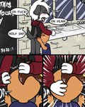 anthro bathroom clothed clothing dialogue fellatio fur hair male male/male oral penile school sex young pokefound da_silva gordon_(pokefound) pink_(pink) 4:5 comic hi_res