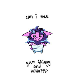 anthro chibi clothed clothing female hair meme_pose pink_body pink_skin purple_hair shirt slime solo tank_top text topwear tentabat can_i_see_your_thingy tenta_(tentabat) bat mammal 2025 digital_media_(artwork) meme