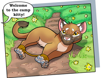 bdsm bondage bound chibi feral feral_bondage gag gagged muzzle_(object) muzzle_gag muzzled paws rope snout solo text raptorroper tovu cougar domestic_cat felid feline felis mammal pantherine english_text hi_res