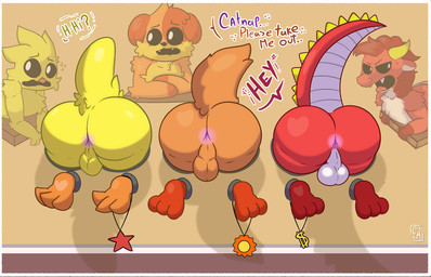 anthro backsack balls big_butt butt genitals glory_hole glory_wall group jewelry male male/male necklace perineum text through_wall trio alexboom11 comet_kat mob_entertainment mythology nightmare_critters poppy_playtime smiling_critters dogday_(poppy_playtime) kickinchicken simon_smoke_(poppy_playtime) avian bird canid canine canis chicken domestic_dog dragon galliform mammal mythological_creature mythological_scalie phasianid scalie absurd_res hi_res