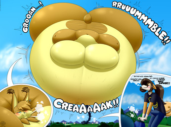 air_from_mouth air_inflation aroused belly big_belly big_butt brass_instrument bugle butt close-up close_to_bursting close_up_panel clothing creaking erection erection_under_clothing groaning_butt huge_belly huge_butt hyper hyper_belly hyper_butt immobile implied_popping inflation logo motion_lines musical_instrument profanity rumbling sky speech_bubble sunken_head sunken_limbs text tube_bulge wind_instrument day-tripper-guy isaac_(day-tripper-guy) nick_(nowayhose_aye) canid canine canis domestic_dog lagomorph leporid mammal rabbit shiba_inu spitz 2026 absurd_res artist_logo artist_name dated hi_res