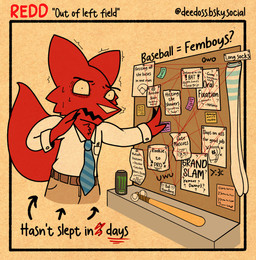anthro ball baseball baseball_(ball) baseball_bat bat_(object) clothing conspiracy conspiracy_board conspiracy_theory femboy legwear male monster_energy_can monster_energy_logo necktie notes office_clothing post-it_note solo stockings text tired worried deedoss boy_kisser_(meme) it's_always_sunny_in_philadelphia monster_energy pepe_silvia_(meme) redd_(deedoss) canid canine canis coyote fox mammal wolf absurd_res comic english_text hi_res meme