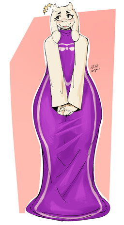 2_horns anthro blush clothing dress emanata female floppy_ears front_view fur geometric_background horn long_dress long_ears long_sleeves looking_aside open_mouth purple_clothing simple_background solo standing text thick_thighs white_body white_fur white_horn wide_hips alihsart undertale_(series) toriel boss_monster_(undertale) bovid caprine mammal absurd_res artist_name digital_drawing_(artwork) digital_media_(artwork) full-length_portrait hi_res portrait signature