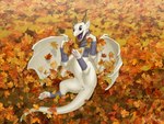 anus autumn clothing detailed_background excited feet female feral genitals hindpaw horn leaf leg_warmers legwear membrane_(anatomy) membranous_wings open_mouth pawpads paws presenting pussy scales scarf solo spread_legs spreading tail white_body white_scales wings conditional_dnp kodardragon mythology chara_(kodardragon) dragon mythological_creature mythological_scalie scalie 4:3 hi_res