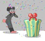 amputated_tail anthro birthday birthday_gift clothing confetti exclamation_point eyelashes fur grey_background grey_body grey_fur hat hat_only headgear headgear_only headwear headwear_only leaning leaning_forward male mostly_nude open_mouth party_hat pink_body pink_nose pink_skin pink_tongue simple_background solo standing surprised tongue dyyrlysh lupo_(sleepysheepy17) american_opossum mammal marsupial 2025 aliasing aseprite_(artwork) digital_drawing_(artwork) digital_media_(artwork)