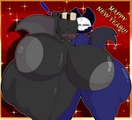 anthro areola big_areola big_breasts big_butt blue_body blush bottle breasts butt champagne_bottle container dipstick_tail drunk duo exclamation_point eyes_closed female grey_areola grey_nipples holding_bottle holding_container holding_object holidays huge_areola huge_breasts huge_butt huge_thighs hyper hyper_breasts hyper_butt male markings nipples nude open_mouth substance_intoxication tail tail_markings text thick_thighs cyandrive98 new_year heart_(cyandrive98) bat canid canine canis mammal wolf absurd_res english_text hi_res