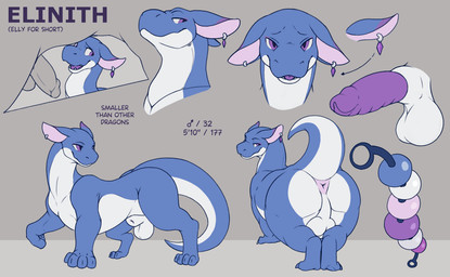 anal_beads animal_genitalia anus balls big_butt blue_body butt countershade_torso countershading digitigrade duo ear_piercing ear_ring erection feral fully_sheathed genitals huge_butt jewelry male male/male non-mammal_balls penis piercing presenting purple_eyes quadruped raised_tail ring_piercing sex_toy sheath smile solo stated_age stated_gender stated_height stated_weight tail text thick_thighs scarf_(artist) mythology elinith dragon mythological_creature mythological_scalie scalie english_text hi_res model_sheet