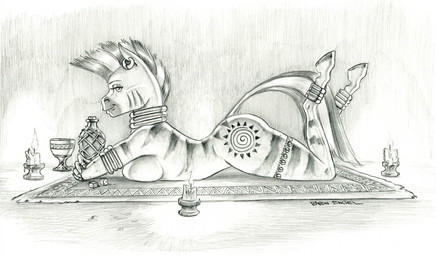 anklet anthro anthrofied bottle breast_squish breasts candle collar container cup cutie_mark d6 dice dock_(anatomy) ear_piercing female hair jewelry looking_at_viewer lying multicolored_hair nude on_front piercing rug side_boob simple_background smile solo squish tail white_background baron_engel friendship_is_magic hasbro my_little_pony zecora_(mlp) equid equine mammal zebra graphite_(artwork) greyscale monochrome traditional_media_(artwork)