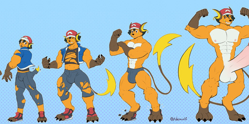 abs anthro balls biceps big_balls big_penis blue_background claws clothing eight_frame_image eight_frame_sequence erection evolutionary_stone flexing flexing_bicep genitals glans growth hat hat_only headgear headgear_only headwear headwear_only huge_balls huge_penis human_to_anthro humanoid_genitalia humanoid_penis hyper hyper_genitalia hyper_penis male mostly_nude multi_frame_sequence muscle_growth muscular muscular_anthro muscular_male nipples nude pecs penis pink_nipples pose simple_background solo species_transformation thunder_stone torn_clothing transformation transformation_sequence ademuchi nintendo pokemon ash_ketchum ashchu generation_1_pokemon human mammal pikachu pokemon_(species) raichu 2025 absurd_res hi_res sequence signature