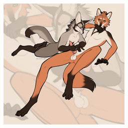 anthro awkward duo erection fur genitals grey_body grey_fur grey_hair hair handjob male male/male masturbation nude paws penile penis red_hair sex simple_background size_difference smile tail virgin hill_patre_saint canid canine fennec_fox fox mammal maned_wolf true_fox 1:1 absurd_res digital_drawing_(artwork) digital_media_(artwork) full-length_portrait hi_res portrait