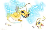 4_fingers antennae_(anatomy) blue_eyes blue_tongue brown_nose chest_tuft directional_arrow ears_down electricity fingers flying fur open_mouth open_smile pivoted_ears simple_background smile solo text tongue tuft white_background yellow_body yellow_fur cello2424 disney lilo_and_stitch sparky_(lilo_and_stitch) alien experiment_(lilo_and_stitch) 2020 japanese_text partially_translated translation_request