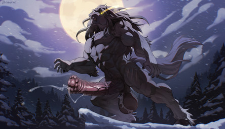 anthro ball_tuft balls big_balls big_penis black_body black_fur bodily_fluids erection fangs fetlocks full_moon fur genital_fluids genitals glowing glowing_eyes hooves huge_balls huge_penis humanoid_hands light male medial_ring moon moonlight muscular muscular_anthro muscular_male night nude outside penis precum precum_squirt saggy_balls snow snowing solo tail teeth thick_penis tuft vein veiny_penis winter yellow_eyes cobu equid equine horse mammal werecreature wereequine werehorse hi_res