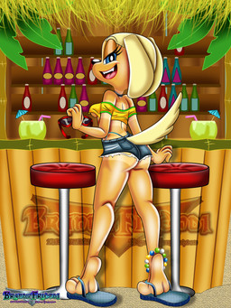 3_toes anklet anthro beach_background blue_eyes bottomwear brazilian butt clothing collar eyewear feet female floppy_ears foot_sole footwear fur hotpants jewelry male male/female microshorts minishorts paws sandals shoes shorts smiley_face solo sunglasses swimming_trunks swimwear tail text toes yellow_body yellow_fur brandyfriend1 brandy_and_mr._whiskers disney brandy_harrington canid canine canis domestic_dog mammal 3:4 absurd_res english_text hi_res