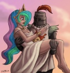 alternate_species armor big_breasts breasts cleavage clothed clothing crown dress duo ear_piercing feathers female great_helm hair headgear helmet humanized knight long_hair male multicolored_hair piercing pink_eyes princess royalty tiara warrior pluckyninja dark_souls friendship_is_magic fromsoftware hasbro my_little_pony praise_the_sun_(meme) princess_celestia_(mlp) solaire_of_astora human mammal crossover hi_res meme