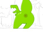 ambiguous_gender angry anthro anus anus_only butt featureless_crotch forest green_body green_skin looking_back monobutt null outside plant solo tree yiwol dick_figures dinosaur prehistoric_species reptile scalie 4:3 hi_res sketch