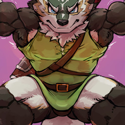 abs anthro belt_buckle biceps black_body black_fur blue_eyes bottomless bottomless_anthro bottomless_male buckle clenched_teeth clothed clothed_anthro clothed_male clothing front_view fur furrowed_eyebrows green_body green_clothing green_fur green_shirt green_topwear large_comic looking_at_viewer male mouth_closed muscular muscular_anthro muscular_male pose pupils purple_background shirt shirt_only simple_background solo tail tan_body tan_fur teeth tight_clothing tight_topwear topwear topwear_only tremble_lines tunic_only white_body white_fur white_sclera waddledox nintendo the_legend_of_zelda link_(wolf_form) canid canine canis mammal wolf 1:1 2024 absurd_res comic digital_drawing_(artwork) digital_media_(artwork) hi_res portrait three-quarter_portrait