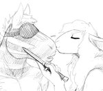 anthro bdsm bill_(hladilnik) black_and_white blindfold bondage bound bovid caprine chair domestic_sheep duo equid equine female furniture hi_res hladilnik jane_doe_(hladilnik) kissing_nose knife knife_play male male/female mammal monochrome nude sheep switchblade_knife zebra