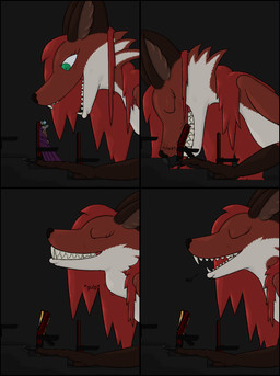 anthro female macro male micro open_mouth swallowing theater vore narrsvans canid canine canis fox mammal wolf comic hi_res story