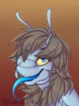 antennae_(anatomy) anthro blue_eyes fur hair looking_at_viewer male mandibles open_mouth simple_background smile solo tongue ailuranthropy sal arthropod fly_(animal) insect silver_stiletto_fly stiletto_fly 2016 bust_portrait digital_media_(artwork) portrait watermark