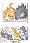 angry blush comic duo eating eyes_closed felid female feral floatzel food fruit generation_4_pokemon kemono luxray male mammal mikaduki_karasu mustelid nintendo outside plant pokemon pokemon_(species) redoxx rozelyn_the_floatzel_(mischievous-skunk) sleeping text third-party_edit translated