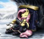 duo female feral smile otakuap friendship_is_magic hasbro league_of_legends my_little_pony riot_games tencent braum_(lol) fluttershy_(mlp) equid equine horse mammal pony 2014 absurd_res crossover hi_res