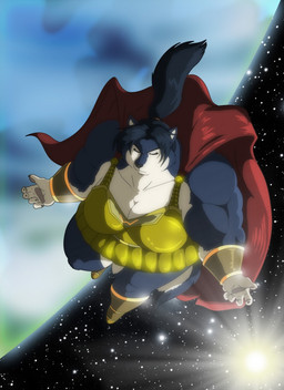 anthro armor big_breasts blue_hair boots bracers breasts cape clothed clothing earth eyes_closed female footwear fur hair hyper multicolored_body multicolored_fur muscular muscular_anthro planet shoes solo space sun two_tone_body two_tone_fur xxsparcoxx selene_(xxsparcoxx) canid canine canis mammal wolf 2016 digital_media_(artwork) hi_res