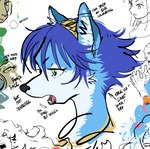 anthro blue_body blue_ears blue_face blue_fur blue_hair blue_neck eyebrows eyelashes fur green_eyes hair pink_tongue simple_background teeth tongue white_background watatanza nintendo star_fox star_fox_adventures krystal_(star_fox) canid canine fox mammal 2023