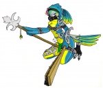 4_toes amazon anthro armor avian_feet beak blue_eyes breasts cleavage clothed clothing feathers feet female footwear glaive holding_macuahuitl holding_melee_weapon holding_object holding_weapon legwear looking_at_viewer macuahuitl melee_weapon non-mammal_breasts polearm simple_background skimpy socks solo stirrup_socks toes unconvincing_armor warrior weapon white_background zygodactyl silvermidnight flora_parrot ara_(genus) avian bird blue-and-yellow_macaw macaw neotropical_parrot parrot true_parrot 2011 signature