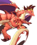 bodily_fluids claws female genital_fluids genitals hand_on_butt horn looking_back membrane_(anatomy) membranous_wings nude pussy red_body red_scales scales solo tail wings noodlestoat cygames dragalia_lost european_mythology mythology nintendo brunhilda_(dragalia_lost) dragon mythological_creature mythological_scalie scalie western_dragon hi_res