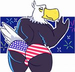 5_fingers american_flag anthro beak bedroom_eyes black_body black_feathers bulge butt clothed clothing feather_hands feathers fingers fireworks gesture hand_gesture holidays ily_sign looking_at_viewer looking_back looking_back_at_viewer male multicolored_body multicolored_feathers narrowed_eyes pose presenting presenting_hindquarters seductive smile smiling_at_viewer smirk solo tail tail_feathers thick_thighs topless underwear united_states_of_america white_body white_feathers white_tail_feathers wide_hips yellow_beak yellow_sclera clawzetto 4th_of_july american_eagle accipitrid accipitriform avian bald_eagle bird eagle sea_eagle 2018 digital_media_(artwork) pinup portrait three-quarter_portrait