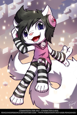 anthro armwear bell bell_collar black_armwear black_clothing black_hair black_legwear chibi clothed clothing cloud collar crossdressing femboy front_view glistening glistening_eyes hair legwear looking_at_viewer male open_mouth open_smile pattern_armwear pattern_clothing pattern_legwear pink_clothing pink_inner_ear pink_topwear pixelated purple_eyes short_hair smile solo striped_armwear striped_clothing striped_legwear stripes topwear white_armwear white_body white_clothing white_ears white_legwear penguinexperience axle_(superbakaface) domestic_cat felid feline felis mammal full-length_portrait portrait signature