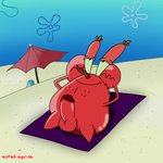 balls beach claws flower flower_cloud_(spongebob) genitals goo_lagoon male nude penis plant sand seaside shadow sky smile solo towel umbrella nsfwkingrian nickelodeon spongebob_squarepants mr._krabs arthropod crab crustacean decapoda malacostracan marine 1:1