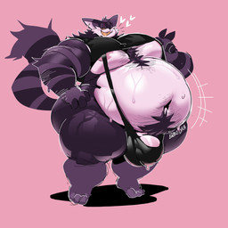 anthro belly big_belly big_bulge big_butt body_hair bulge butt chest_hair chest_tuft clothing countershading crop_top hand_on_hip happy_trail heart_symbol leaking_through_clothing looking_at_viewer male moobs navel nipples notched_ear one-piece_swimsuit overweight overweight_male purple_body shirt sling_bikini smile solo stripes swimwear tail thick_thighs topwear tuft enbooka archie_comics sega sonic_the_hedgehog_(archie) sonic_the_hedgehog_(comics) sonic_the_hedgehog_(series) smalls_the_cat domestic_cat felid feline felis mammal 1:1 hi_res