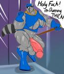 anthro balls big_balls big_muscles big_penis clothing genitals hat headgear headwear huge_balls huge_muscles huge_penis humanoid_genitalia humanoid_penis hyper hyper_genitalia hyper_muscles hyper_penis male mask muscular muscular_anthro muscular_male penis solo speech_bubble somniumfox sly_cooper_(series) sony_corporation sony_interactive_entertainment sucker_punch_productions sly_cooper mammal procyonid raccoon hi_res