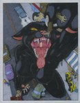 2003 anthro anthro_pred barbed_tongue black_body black_fur bodily_fluids body_in_hand breasts car chest_tuft domestic_cat drooling extreme_size_difference fangs felid feline felis female female_pred fur group hi_res high-angle_view human imminent_vore james_m_hardiman kneeling larger_anthro larger_female looking_up macro male mammal muscular nipples nude open_mouth pupils raven_(jmh) saliva scared size_difference slit_pupils snack teeth tongue tuft vehicle vore yellow_sclera