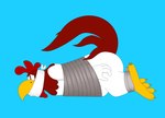 anthro bdsm beak bondage bound duct_tape feathers feet_tied gag gagged lying male on_front restrained solo tail tail_feathers tape golvellius_(artist) looney_tunes warner_brothers foghorn_leghorn avian bird chicken galliform gallus_(genus) phasianid hi_res