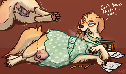 animal_genitalia animal_vulva aroused belly big_belly blush bodily_fluids breath canine_genitalia canine_vulva clothed clothing dress female feral fur genital_fluids genitals huge_belly in_heat multi_nipple nipples open_mouth panting pregnant pregnant_female pregnant_feral quadruped simple_background solo tail teats tongue tongue_out vaginal_fluids vulva wet yellow_body conditional_dnp heliofox auburn_(luftraptor) bird_dog canid canine canis domestic_dog golden_retriever hunting_dog mammal retriever digital_media_(artwork) hi_res
