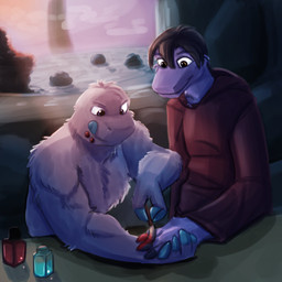 anthro clothed clothed_anthro clothed_male clothing colored_nails concentrating detailed_background duo fully_clothed fully_clothed_anthro fully_clothed_male hoodie lake landscape male male_anthro muscular muscular_anthro muscular_male nails topless topless_anthro topless_male topwear crossroadspony raemyshu rvb_revolution samael_wurlitz vincent_sov chupadore 1:1 hi_res